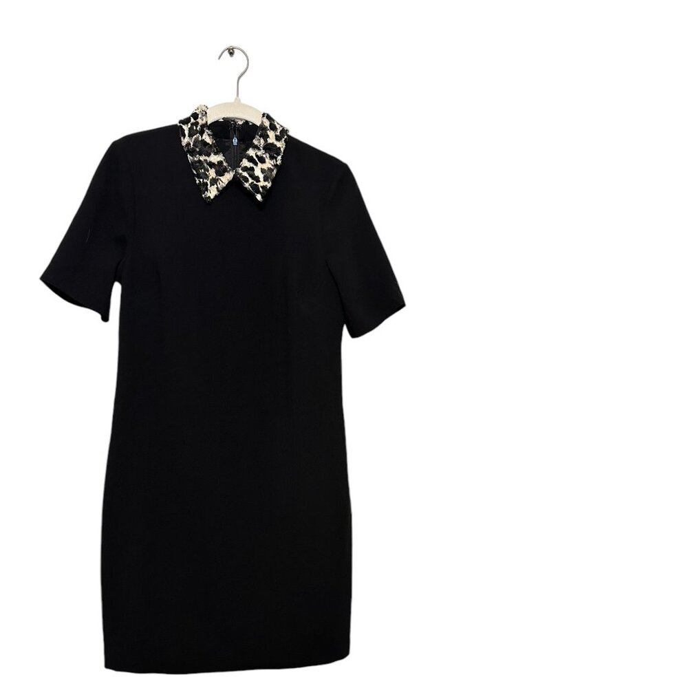 Trina Turk black Yokan leopard print Peter Pan collar mini dress  NWT Size 2 - Picture 2 of 10